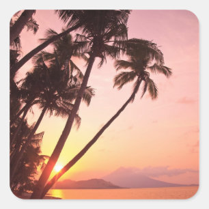 Pegatina Cuadrada Pueblo Lewolin, Isla Illi Api, Selat Boleng