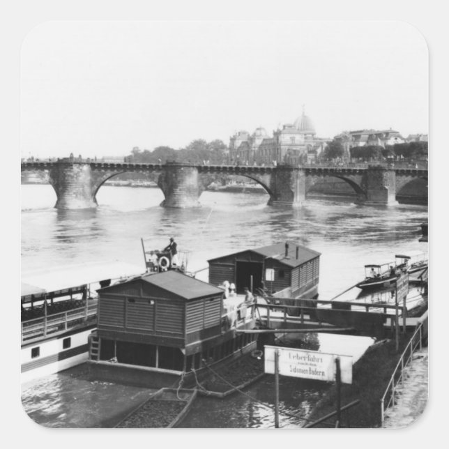 Pegatina Cuadrada Puente Augustus, Dresden, c.1910 (Anverso)