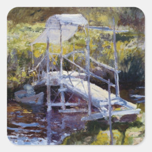 Pegatina Cuadrada Puente blanco por John Twachtman
