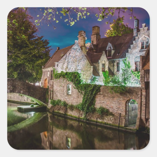 Pegatina Cuadrada Puente Bonifacius en Brujas (Anverso)