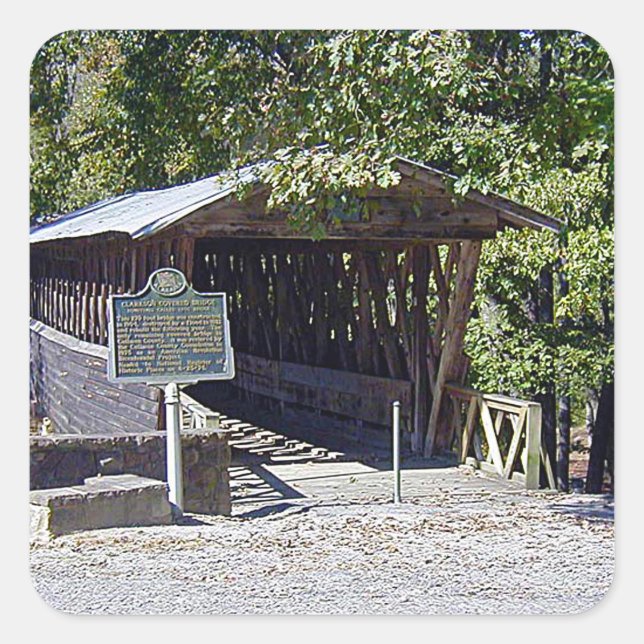 Pegatina Cuadrada Puente cubierto Clarkson Alabama (Anverso)