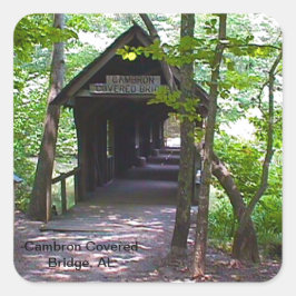 Pegatina Cuadrada Puente cubierto de Cambron, condado de Madison, Al