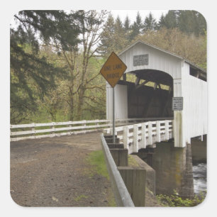 Pegatina Cuadrada Puente cubierto de gato silvestre, condado de Lane
