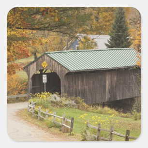 Pegatina Cuadrada Puente cubierto, Vermont, EE. UU.