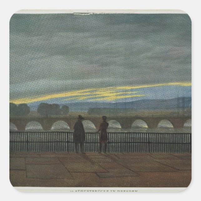 Pegatina Cuadrada Puente de agosto en Dresden (Anverso)