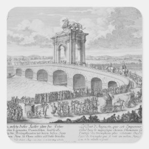 Pegatina Cuadrada Puente de Augustus encendido vía Flaminia, cerca