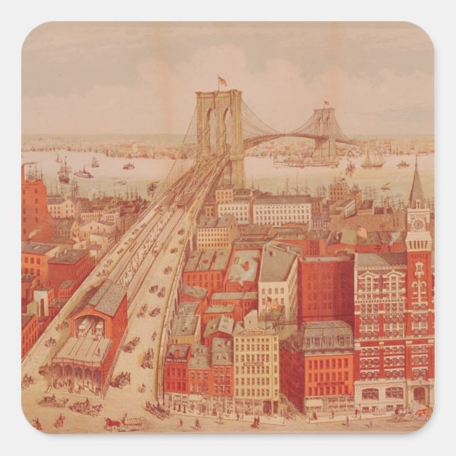 Pegatina Cuadrada Puente de Brooklyn, c.1883 (Anverso)