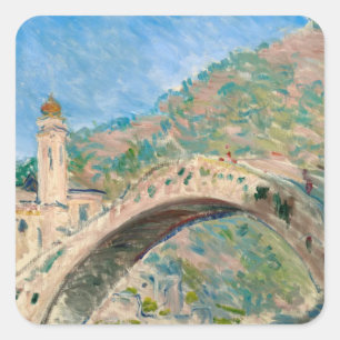 Pegatina Cuadrada Puente en Dolceacqua (1884) Arte fino Claude Monet