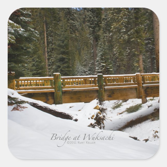 Pegatina Cuadrada Puente en Wuksachi (Anverso)