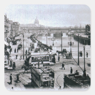 Pegatina Cuadrada Puente O' Connell y el río Liffey, Dublín