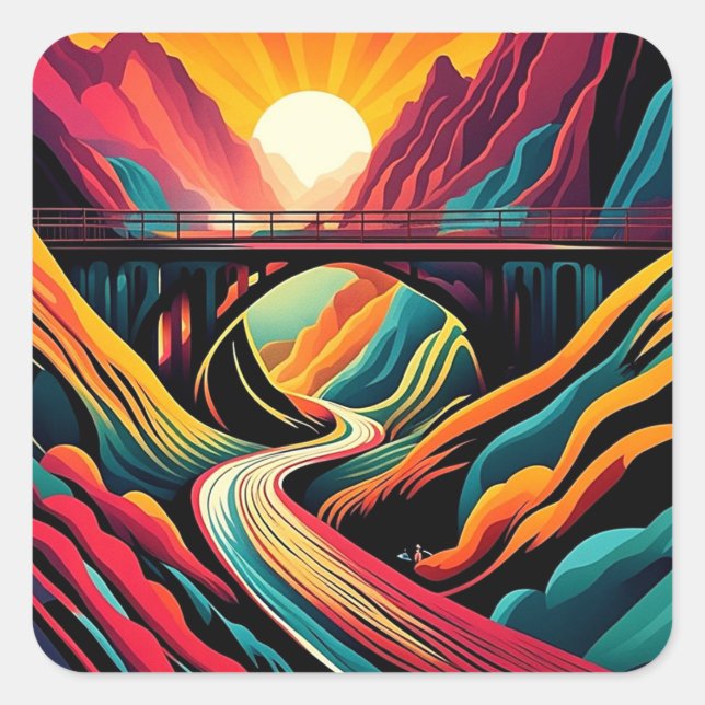 Pegatina Cuadrada Puente sobre el barranco 1 (Anverso)