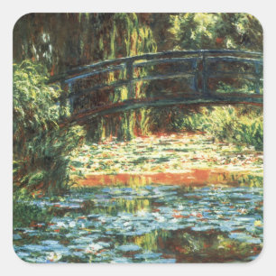 Pegatina Cuadrada Puente sobre el estanque acuático de Claude Monet