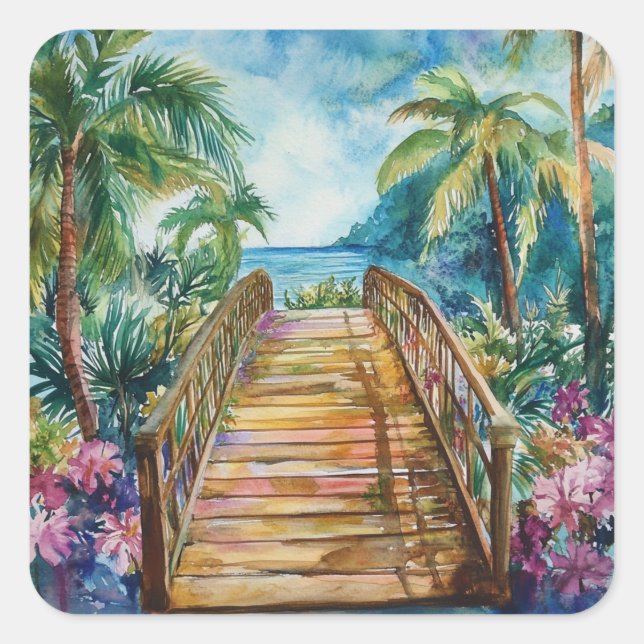 Pegatina Cuadrada Puente Tropical (Anverso)