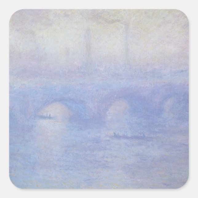 Pegatina Cuadrada Puente Waterloo, efecto húmedo de Claude Monet (Anverso)