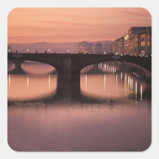 Pegatina Cuadrada Puentes sobre el río Arno al atardecer, 2 (Anverso)