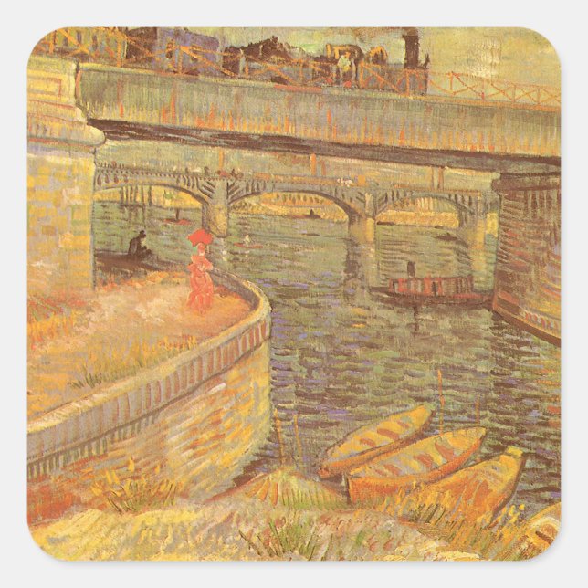 Pegatina Cuadrada Puentes Vincent van Gogh a través del Sena de Asni (Anverso)