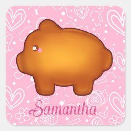 Pegatina Cuadrada Puerquito De Piloncillo Pan Dulce