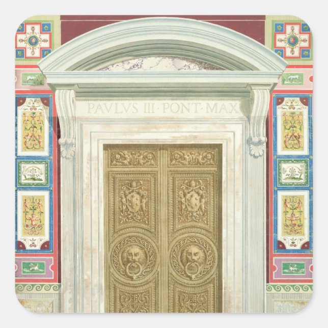 Pegatina Cuadrada Puerta al Rafael Loggia del Vaticano, desde (Anverso)