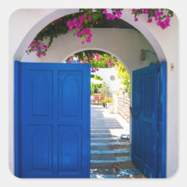 Pegatina Cuadrada Puerta azul de estilo griego y turco