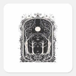 Pegatina Cuadrada Puerta de fantasía Goblincore hacia lo clásico
