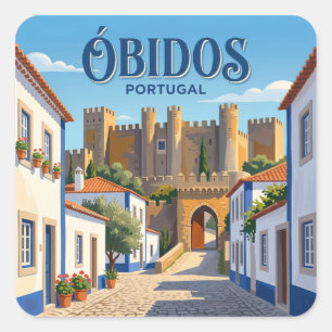Pegatina Cuadrada Puerta de la Villa y Castillo de Óbidos Portugal