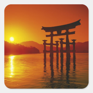 Pegatina Cuadrada Puerta O-Torii, santuario Itsukushima, Miyajima,