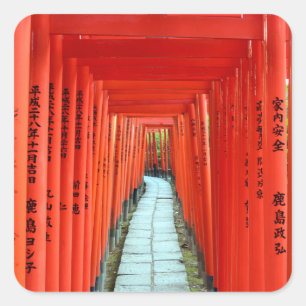 Pegatina Cuadrada Puertas Torii del Santuario Nezu: Tarjeta postal d