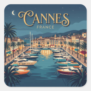 Pegatina Cuadrada Puerto de Cannes de Noche Francia