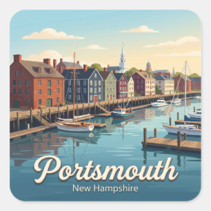 Pegatina Cuadrada Puerto de Portsmouth en la costa de New Hampshire