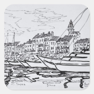 Pegatina Cuadrada Puerto de Saint-Tropez   Riviera francesa, Francia