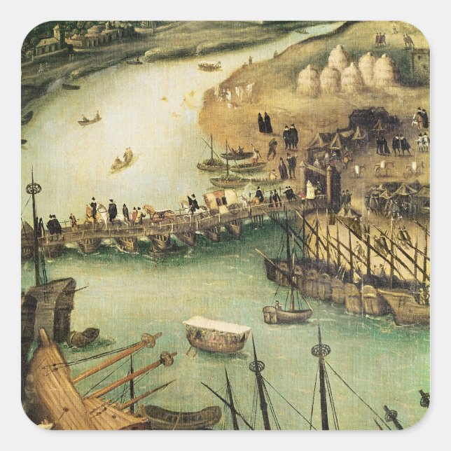 Pegatina Cuadrada Puerto de Sevilla, c.1590 (Anverso)