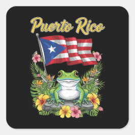 Pegatina Cuadrada Puerto Rico Coquí Frog Boricua Pride