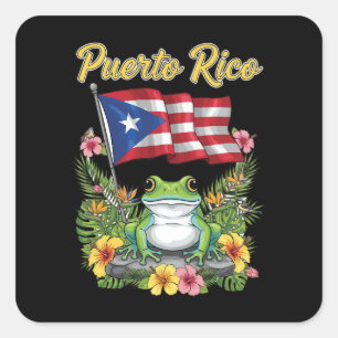 Pegatina Cuadrada Puerto Rico Coquí Frog Boricua Pride