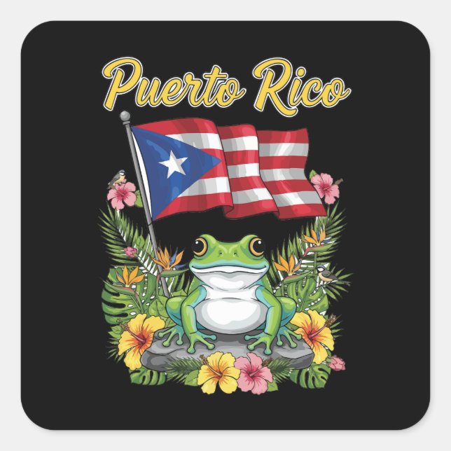 Pegatina Cuadrada Puerto Rico Coquí Frog Boricua Pride (Anverso)