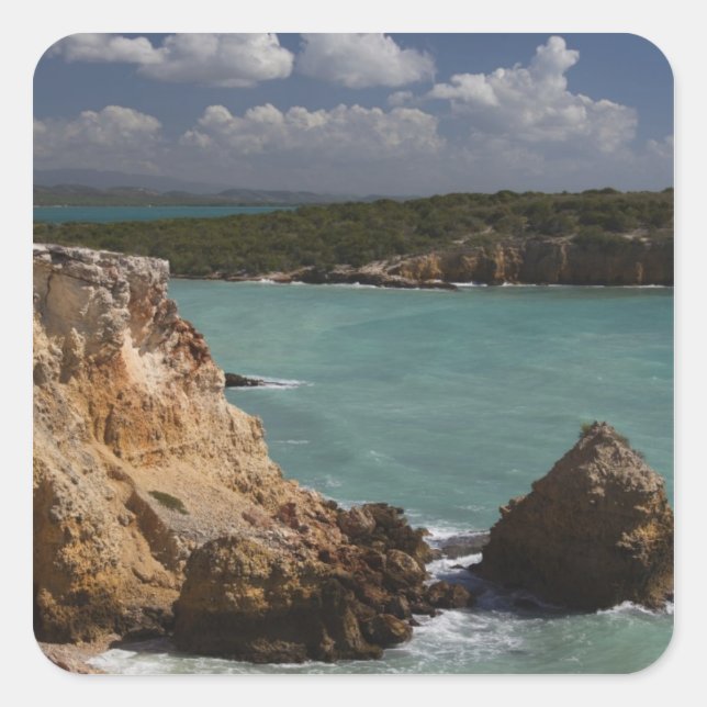 Pegatina Cuadrada Puerto Rico, Costa Oeste, Cabo Rojo, línea costera (Anverso)