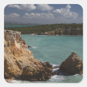 Pegatina Cuadrada Puerto Rico, Costa Oeste, Cabo Rojo, línea costera