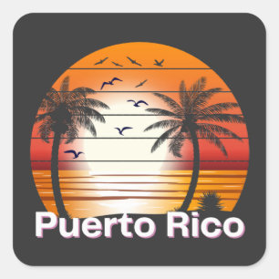 Pegatina Cuadrada Puerto Rico Vintage Palm Trees Playa de Verano