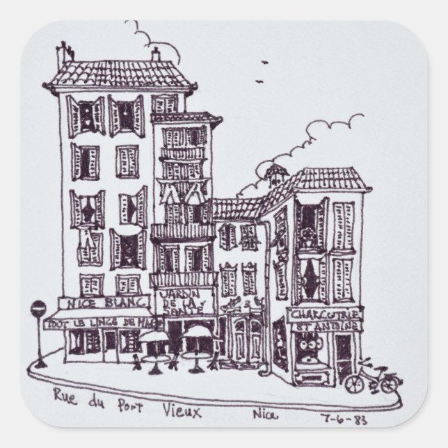 Pegatina Cuadrada Puerto Rue du Vieux en el casco antiguo de Niza |  (Anverso)
