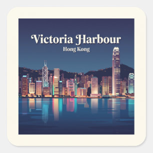 Pegatina Cuadrada Puerto Victoria Hong Kong