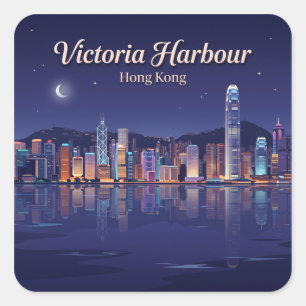 Pegatina Cuadrada Puerto Victoria Hong Kong