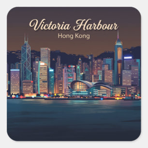 Pegatina Cuadrada Puerto Victoria Hong Kong