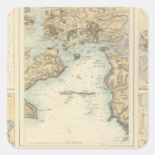 Pegatina Cuadrada Puertos y puertos en la costa sur de Inglaterra