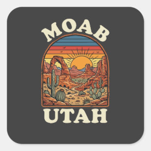 Pegatina Cuadrada Puesta de sol del desierto Moab Utah Viaje retro