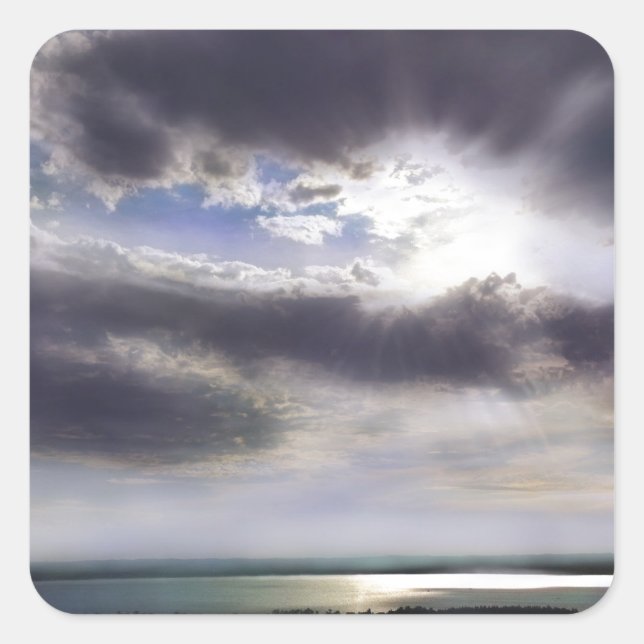 Pegatina Cuadrada Puesta de sol sobre la pintura acuática del lago (Anverso)