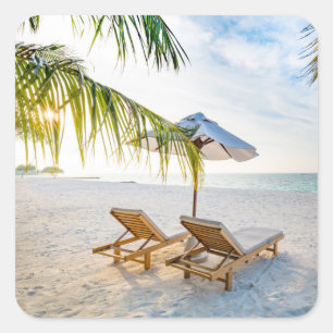 Pegatina Cuadrada Puesta del sol asombrosa de la playa