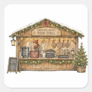 Pegatina Cuadrada Puesto de comida del mercado de Navidad para amant