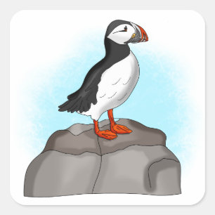 Pegatina Cuadrada Puffin dibujado a mano
