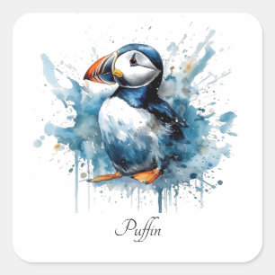 Pegatina Cuadrada Puffin Splash, personalizado
