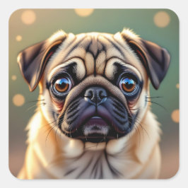 Pegatina Cuadrada Pug Adorable de cerca | Perro Lindo
