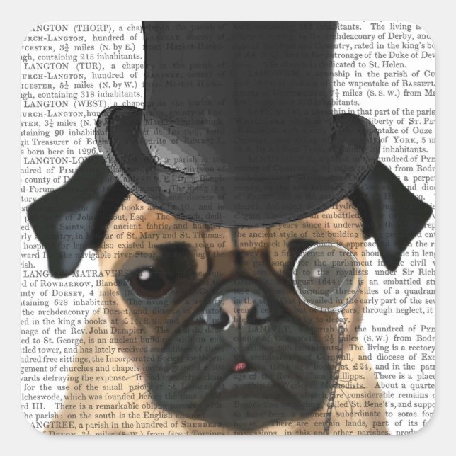 Pegatina Cuadrada Pug, hebilla formal y Gorra (Anverso)